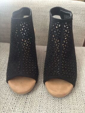 Giani Bernini Black Laser-Cut Open-Toe Ankle Booties